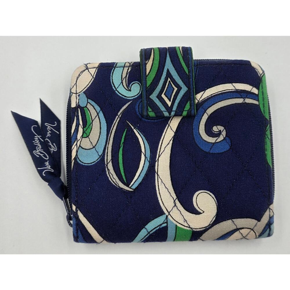 Vera Bradley Quilted Bifold Zip Around Mini Wallet ID Window 5 Sleeve Blue